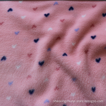 100 Polyester Small Heart Pattern Soft And Stretchy Print Ploar Fleece Fabric For Colthing Customized Color